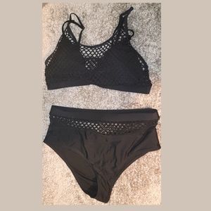 Contrast Fishnet Bikini Swimsuit